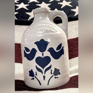 Vintage Harris pottery white speckled stoneware thumb jug